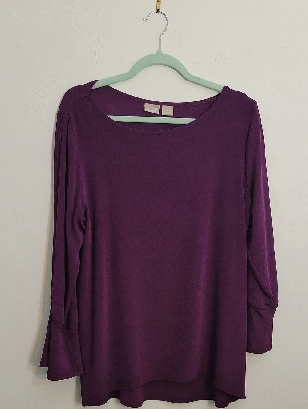Chico's Deep Plum Long-Sleeve Scoop Neck Top